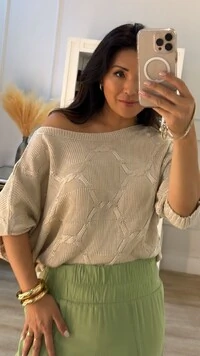 Blusa Morcego Tricot Nádia Punhos Largos Canelados