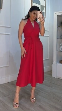 Vestido Midi Frente Única Agatha Bolsos Frontais