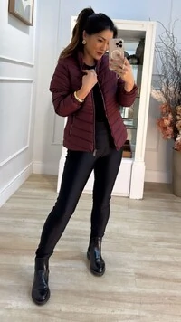 Jaqueta Nylon Pesponto Diagonais Debora Detalhe Lateral Largo Canelado