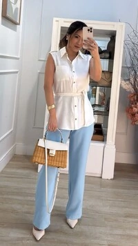 Camisa Sem Manga Com Botões E Cinto Faixa Taysa