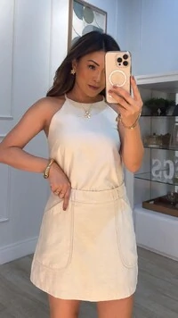 Shorts Saia Pamela Bolsos Com Nervura