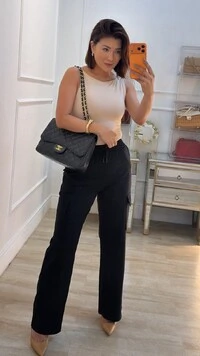 Calça Pantalona Cargo Thamires Pala Larga Com Amarração Frontal