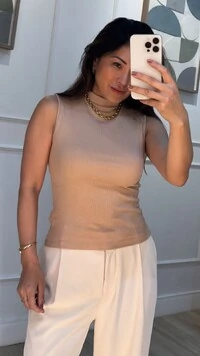 Blusa Regata Malha Canelada Grazi Gola Alta