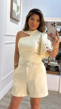 Blusa Cropped Alfaiataria Megan Manga Única Bordada