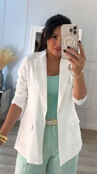 Blazer Decote V Solange Bolsos Fake Frontal Com Lapela