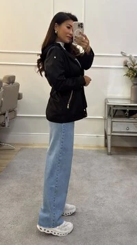 Parka Forro Peluciado Nina Bolsos Com Zíper Diagonais Dourados