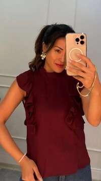 Blusa Regata Crepe Debora Detalhe De Babado