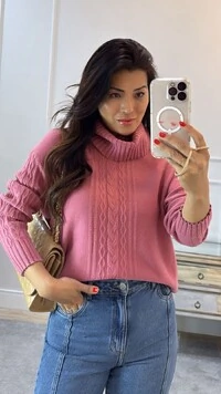 Blusa Tricot Gola Rolê Margoth Detalhes Trançados E Zigue E Zague