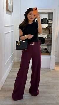 Calça Pantalona Alfaiataria Cecilia Cinto Fivela Larga Dourada