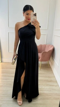 Vestido Longo Ombro Único Renata Fenda Frontal