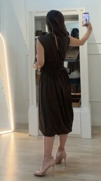 Vestido Midi Balonê Paty Detalhe Drapeado