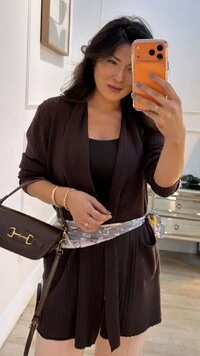 Maxi Cardigan Tricot Canelado Pandora Bolsos Frontais