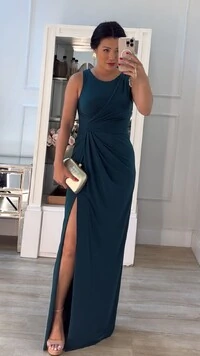 Vestido Longo Melory Detalhe Frontal Drapeado Transpassado