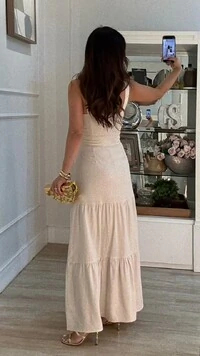 Vestido Longo Viscose Com Linho Naomi Decote V Transpassado