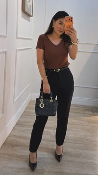 Calça Slim Alfaiataria Nervura Sarah Pala Transpassada