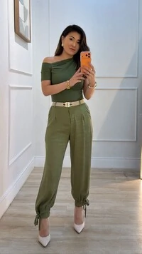 Calça Jogger Viscose Com Linho Nanda Pregas Frontais