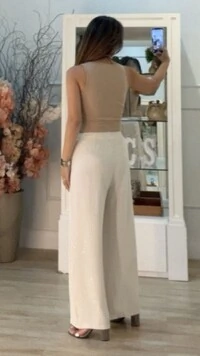 Calça Pantalona Com Brilho Amora Amarração Frontal