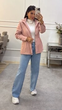 Parka Forro Peluciado Nina Bolsos Com Zíper Diagonais Dourados