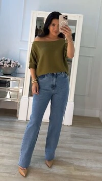Blusa Tricot Amplo Canelados Horizontais Heloize Mangas 3/4 Com Punhos