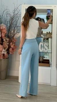 Calça Pantalona Milla Pala Pespontada E Cinto Fino Com Ponteiras