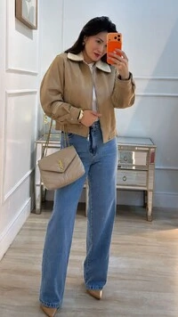Jaqueta Casaco Suede Giovana Gola Ovelhinha