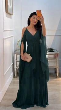 Vestido Longo Manga Echarpe Bruna Com Cinto Faixa