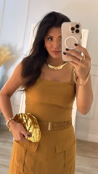 Vestido Midi Alças Finas Opcionais Britney Cinto Franzido