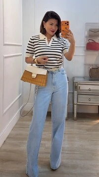 Blusa Polo Tricot Listrada Marcela Mangas Curtas