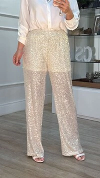 Calça Pantalona Paetê Cindy Pala Larga