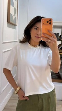 Blusa Malha Ampla Gola Careca Anny Mangas 3/4