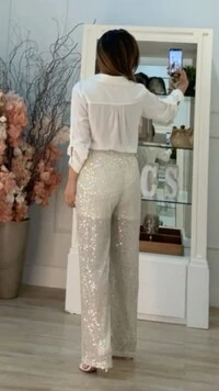 Calça Pantalona Paetê Cindy Pala Larga