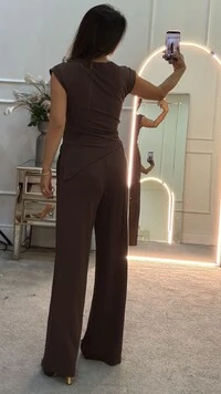 Conjunto Malha Cris Blusa Assimétrica & Calça Pantalona