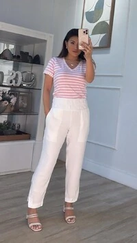 Blusa Malha Listrada Bianca Decote V