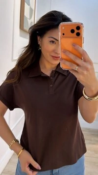 Camisa Polo Texturizada Gabriela Mangas Detalhe Dobrado