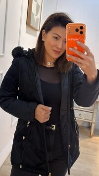 Parka Casaco Dupla Face Eduarda Capuz Removível Com Pelinho