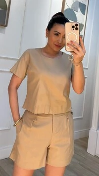 Blusa Morgan Mangas Curtas Com Martingale E Botão Marmorizado