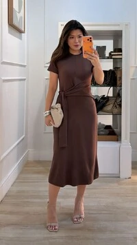 Vestido Midi Malha Aysha Cinto Faixa Fixo Com Amarração