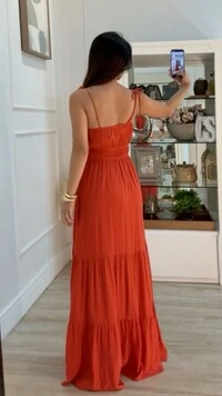 Vestido Longo Kate Alças Com Amarração Regulável E Camadas