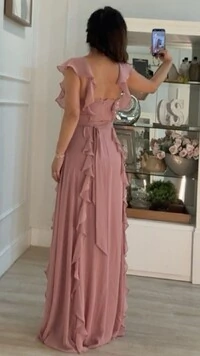 Vestido Longo Decote Coração Detalhe De Babado Zoe Com Cinto Faixa