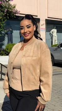 Jaqueta Casaco Bomber Suede Bianca Com Botões De Pressão