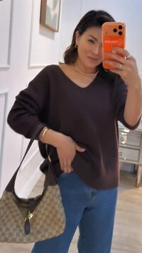 Blusa Tricot Ampla Decote V Paola Mangas Longas