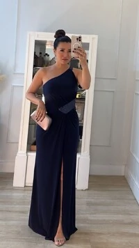 Vestido Longo Detalhe Em Paetê Catarina Fenda Frontal