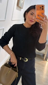 Blusa tricot Texturizada Suely Punhos E Barrado Largos Canelados