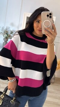 Poncho Tricolor Listrado Cindy Mangas Amplas