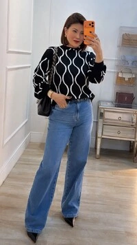 Blusa Tricot Bicolor Simaria Nervuras Onduladas