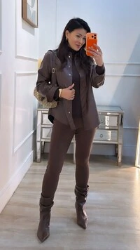 Maxi Camisa Couro Eco Luiza Bolso Único Frontal