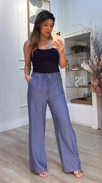 Calça Pantalona Pietra Pala Larga Com Elástico