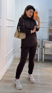 Conjunto Tricot Esther Poncho Gola Rolê E Calça