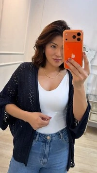 Kimono Tricot Vazado Fabi Mangas 3/4