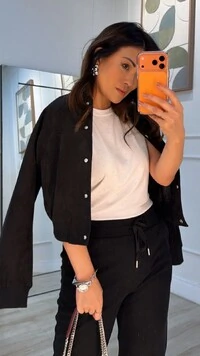 Jaqueta Casaco Bomber Suede Bianca Com Botões De Pressão